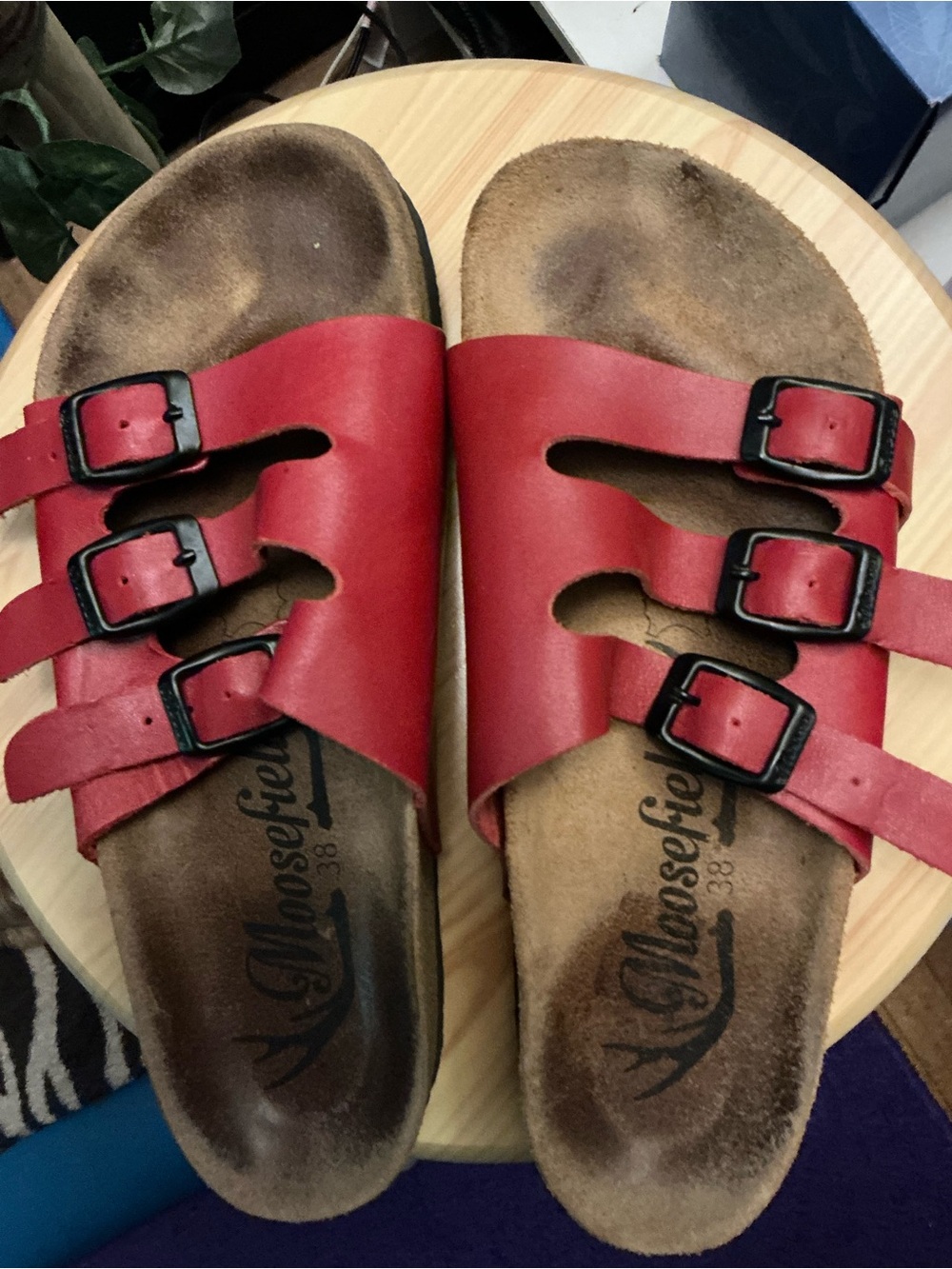 Women's Triple Buckle Red Slide Sandals